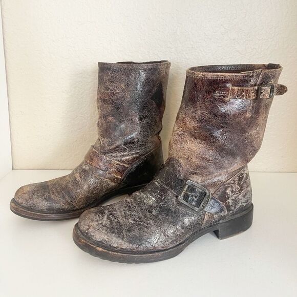 Frye Veronica Distressed Short Leather combat moto Boots in Brown 8.5 - Picture 7 of 12